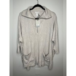Barefoot Dreams CozyChic Lite High Rib Half Zip Tunic Sweater Fog Sz L/XL NEW